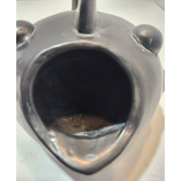 Vtg Black Clay Pottery Lama Oaxaca Mexico Open Mouth Blow Fish Signed 4" by 6" - Picture 12 of 14